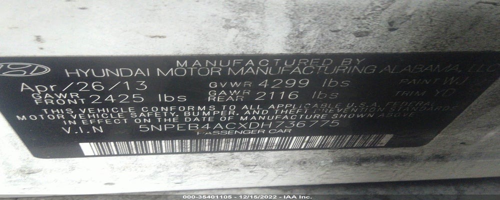 5NPEB4ACXDH736775 2013 HYUNDAI SONATA photo no. 9