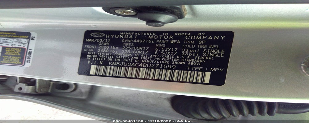 KM8JU3AC4BU271699 2011 HYUNDAI TUCSON photo no. 9