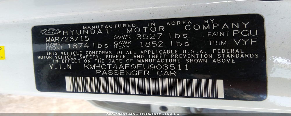 KMHCT4AE9FU903511 2015 HYUNDAI ACCENT photo no. 9