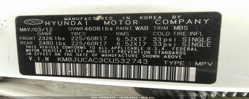 KM8JUCAC3CU532743 2012 HYUNDAI TUCSON photo no. 9