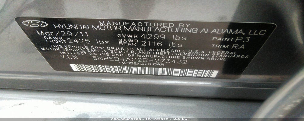 5NPEB4AC2BH273432 2011 HYUNDAI SONATA photo no. 9