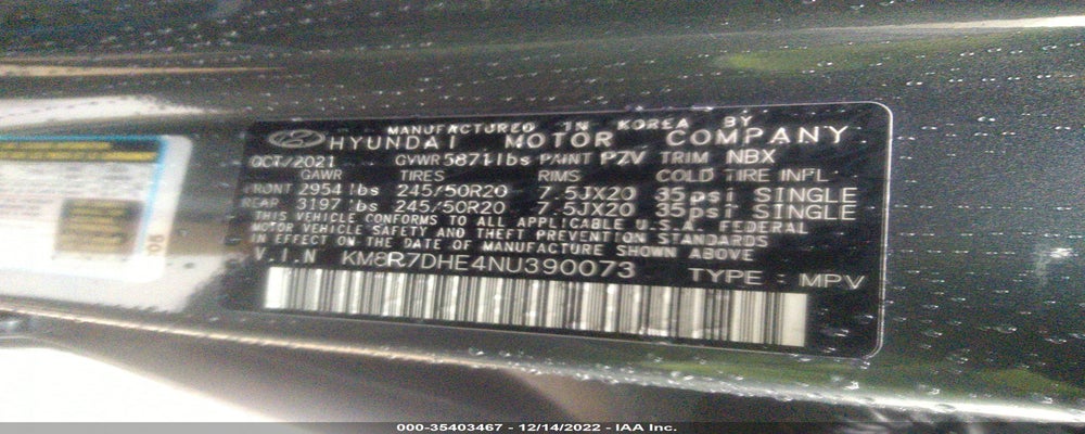 KM8R7DHE4NU390073 2022 HYUNDAI PALISADE photo no. 9