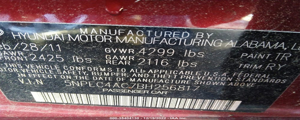 5NPEC4AC7BH256817 2011 HYUNDAI SONATA photo no. 9