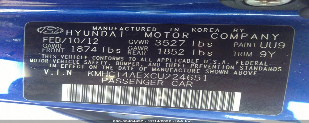 KMHCT4AEXCU224651 2012 HYUNDAI ACCENT photo no. 9