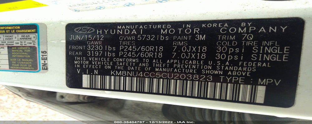 KM8NU4CC5CU203823 2012 HYUNDAI VERACRUZ photo no. 9