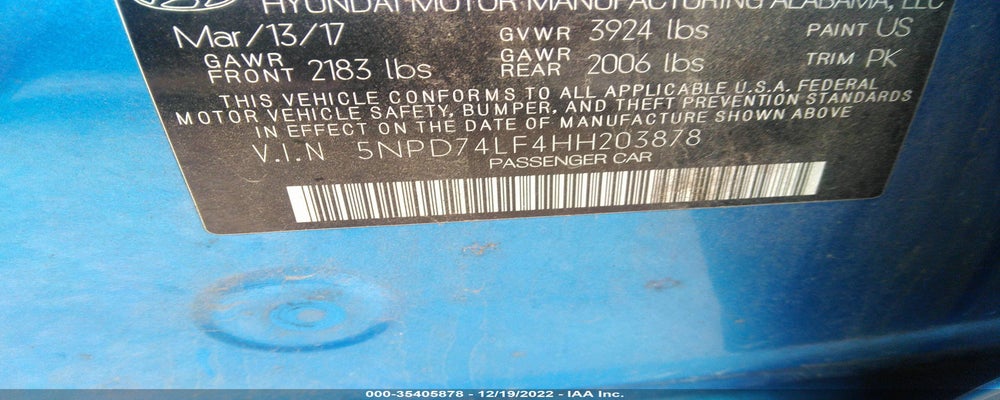 5NPD74LF4HH203878 2017 HYUNDAI ELANTRA photo no. 9
