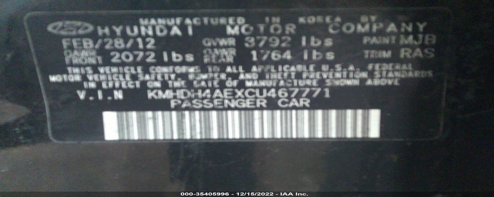 KMHDH4AEXCU467771 2012 HYUNDAI ELANTRA photo no. 9