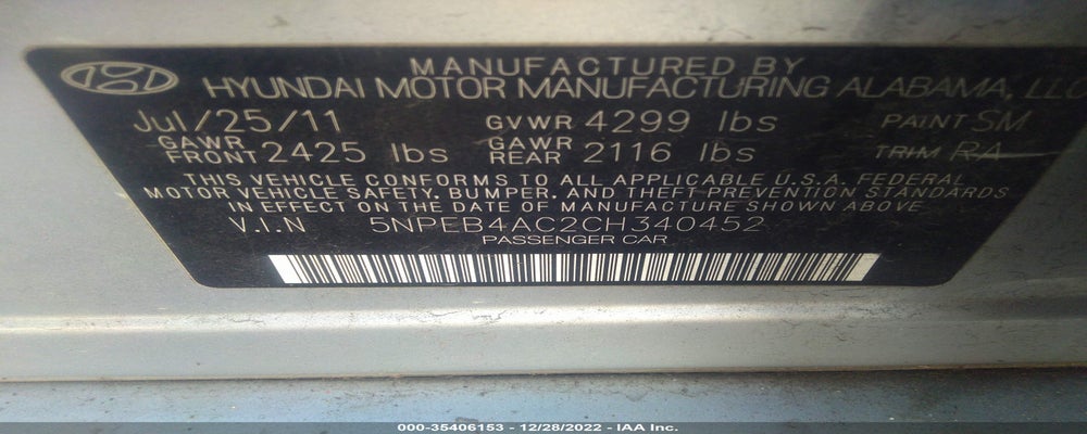 5NPEB4AC2CH340452 2012 HYUNDAI SONATA photo no. 9