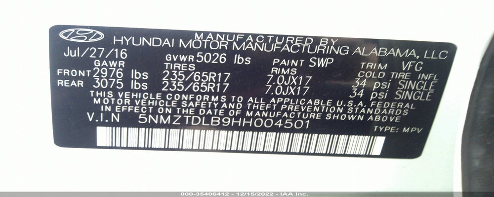 5NMZTDLB9HH004501 2017 HYUNDAI SANTA FE SPORT photo no. 9