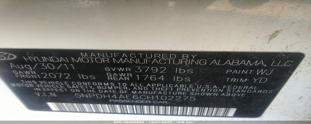 5NPDH4AE6CH102275 2012 HYUNDAI ELANTRA photo no. 9