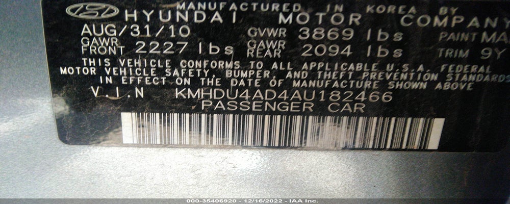 MHDU4AD4AU1824667 2010 HYUNDAI ELANTRA photo no. 9