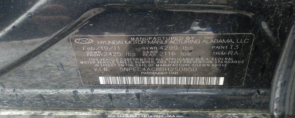 5NPEC4AC8BH250850 2011 HYUNDAI SONATA photo no. 9