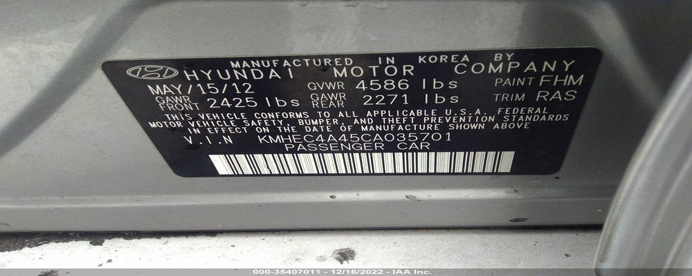 KMHEC4A45CA035701 2012 HYUNDAI SONATA photo no. 9