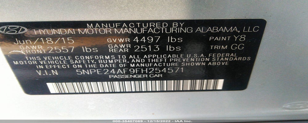 5NPE24AF9FH254571 2015 HYUNDAI SONATA photo no. 9