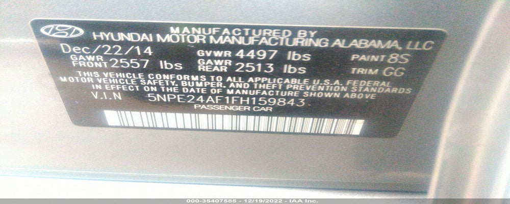 5NPE24AF1FH159843 2015 HYUNDAI SONATA photo no. 9