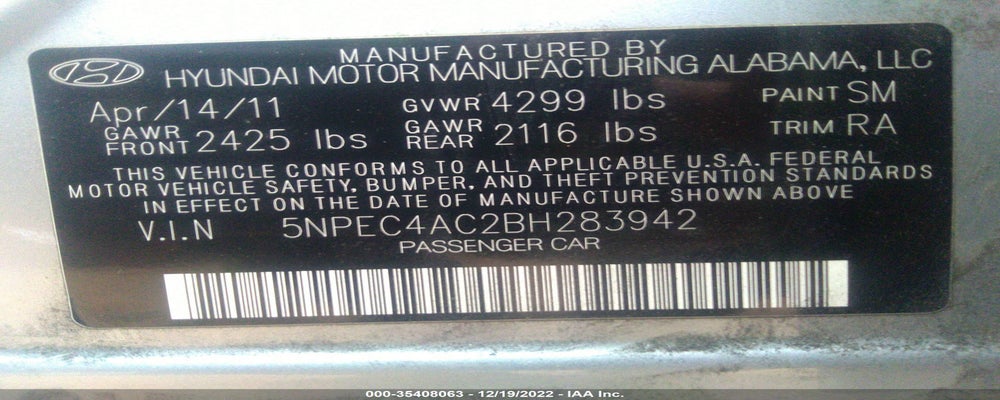 5NPEC4AC2BH283942 2011 HYUNDAI SONATA photo no. 9