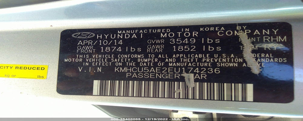 KMHCU5AE2EU174236 2014 HYUNDAI ACCENT photo no. 9