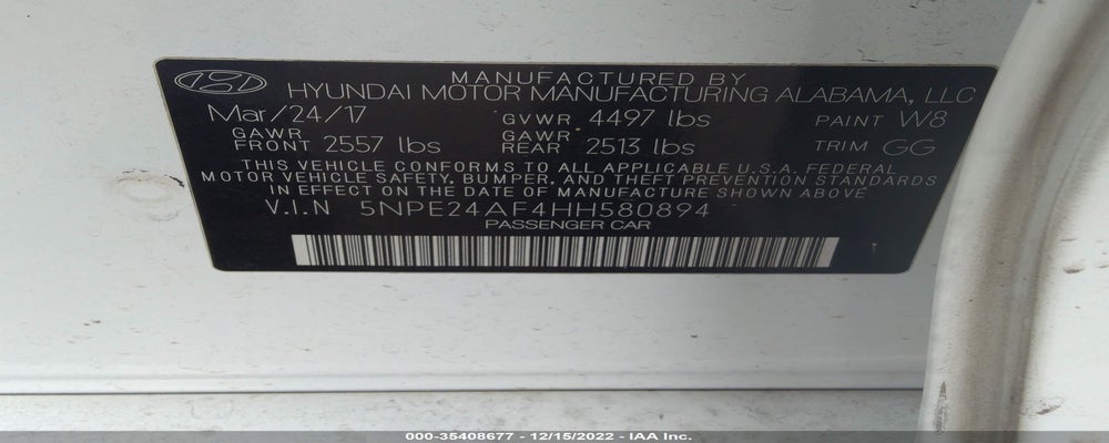 5NPE24AF4HH580894 2017 HYUNDAI SONATA photo no. 9