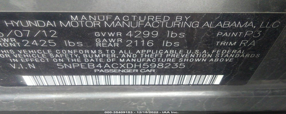5NPEB4ACXDH598235 2013 HYUNDAI SONATA photo no. 9