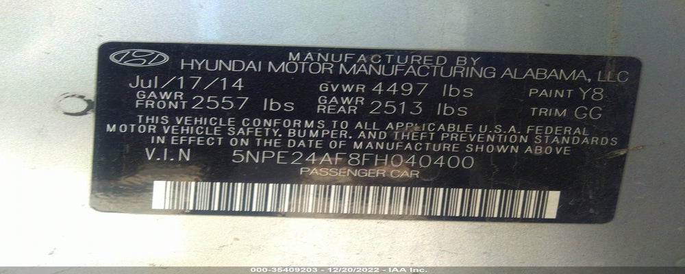 5NPE24AF8FH040400 2015 HYUNDAI SONATA photo no. 9