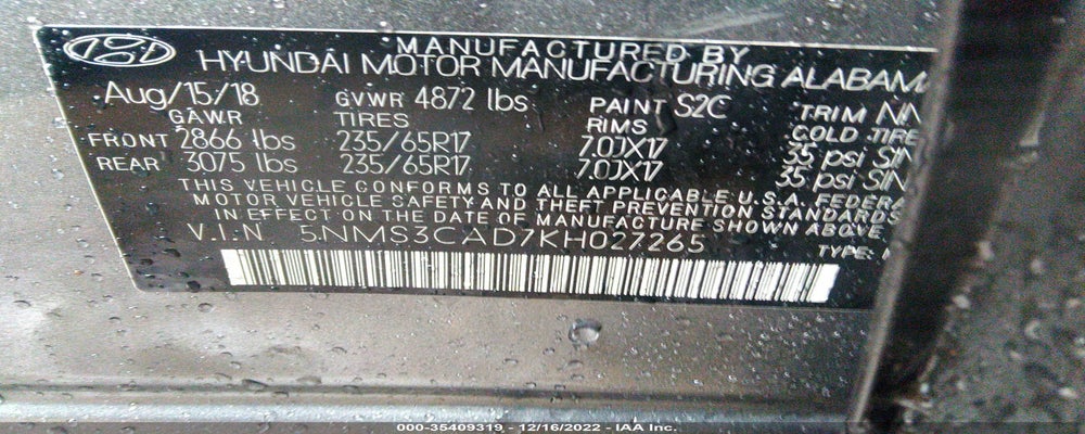 5NMS3CAD7KH027265 2019 HYUNDAI SANTA FE photo no. 9