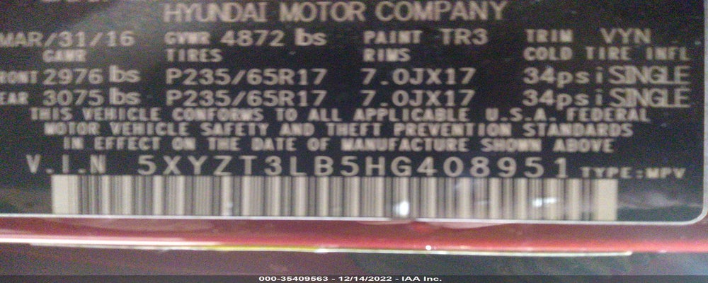 5XYZT3LB5HG408951 2017 HYUNDAI SANTA FE SPORT photo no. 9