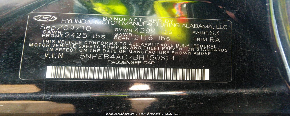5NPEB4AC7BH150614 2011 HYUNDAI SONATA photo no. 9