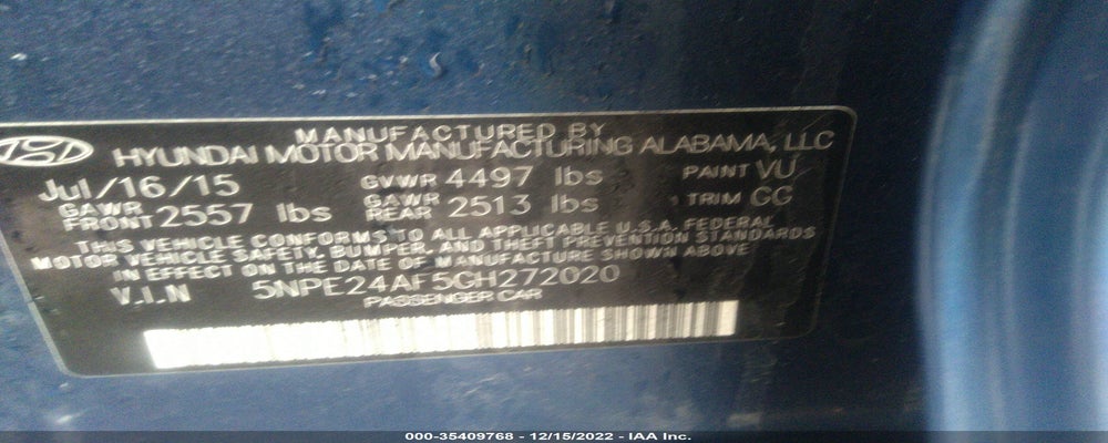 5NPE24AF5GH272020 2016 HYUNDAI SONATA photo no. 9