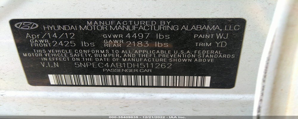 5NPEC4AB1DH511262 2013 HYUNDAI SONATA photo no. 9