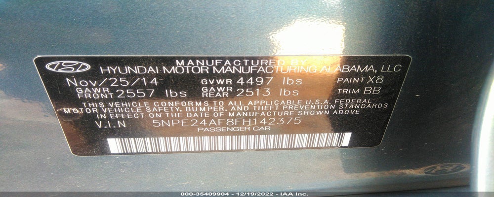 5NPE24AF8FH142375 2015 HYUNDAI SONATA photo no. 9