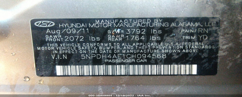 5NPDH4AE1CH094568 2012 HYUNDAI ELANTRA photo no. 9