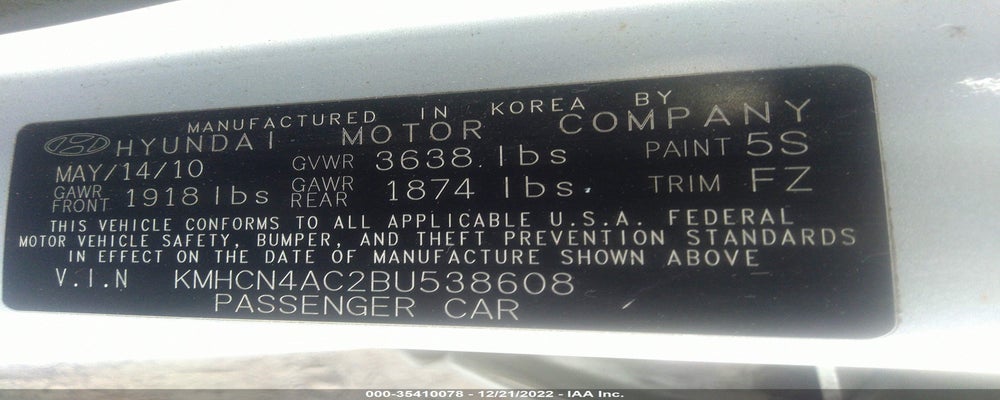 KMHCN4AC2BU538608 2011 HYUNDAI ACCENT photo no. 9