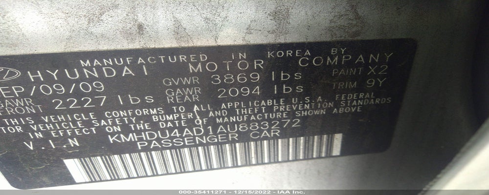 KMHDU4AD1AU883272 2010 HYUNDAI ELANTRA photo no. 9