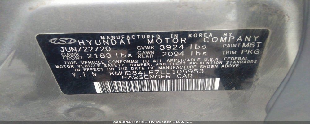 KMHD84LF7LU105953 2020 HYUNDAI ELANTRA photo no. 9