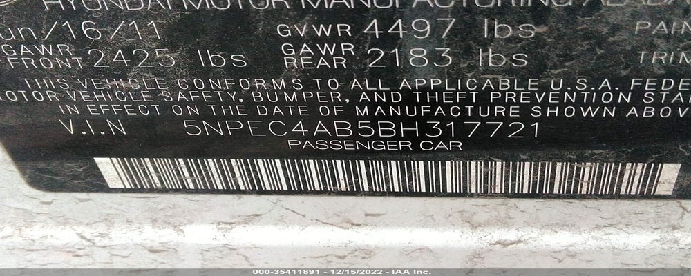 5NPEC4AB5BH317721 2011 HYUNDAI SONATA photo no. 9