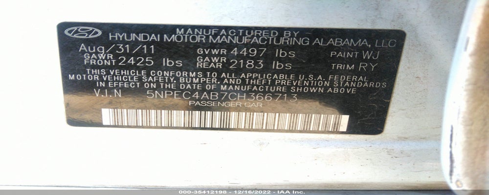 5NPEC4AB7CH366713 2012 HYUNDAI SONATA photo no. 9