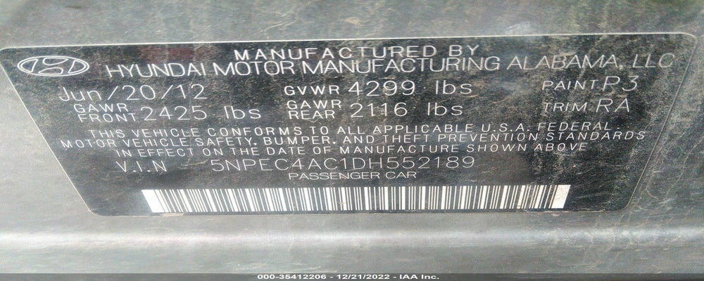 5NPEC4AC1DH552189 2013 HYUNDAI SONATA photo no. 9