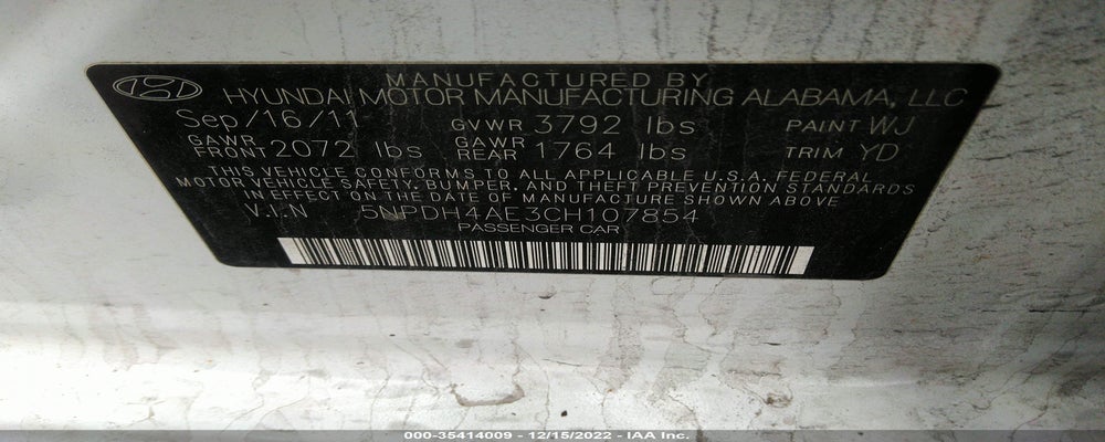 5NPDH4AE3CH107854 2012 HYUNDAI ELANTRA photo no. 9