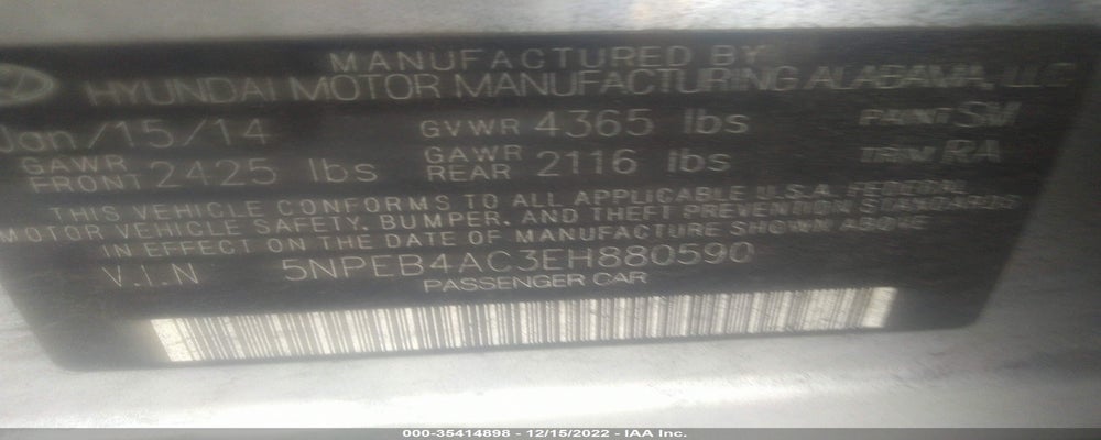 5NPEB4AC3EH880590 2014 HYUNDAI SONATA photo no. 9