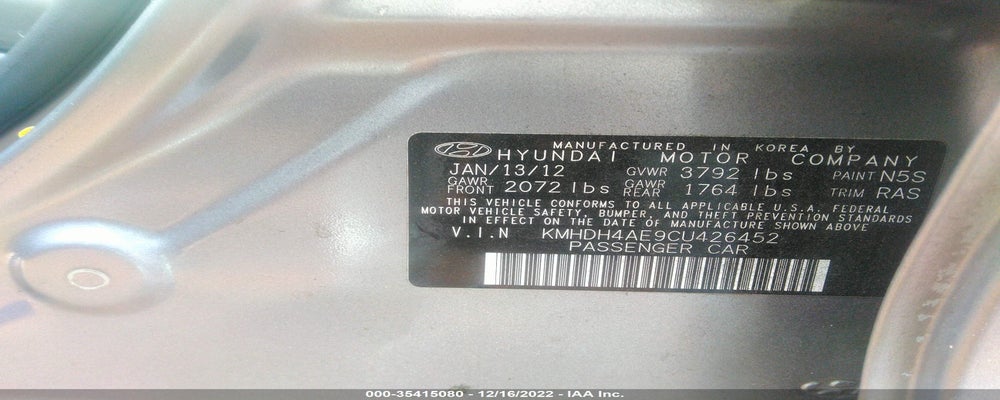 KMHDH4AE9CU426452 2012 HYUNDAI ELANTRA photo no. 9