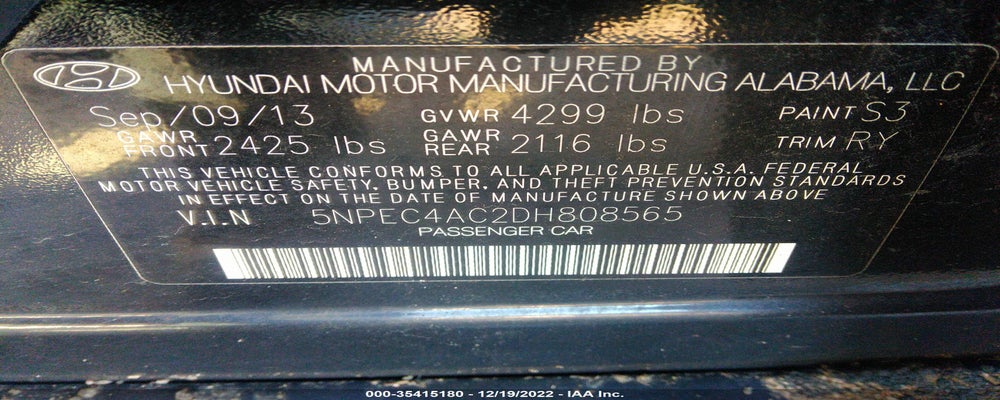 5NPEC4AC2DH808565 2013 HYUNDAI SONATA photo no. 9