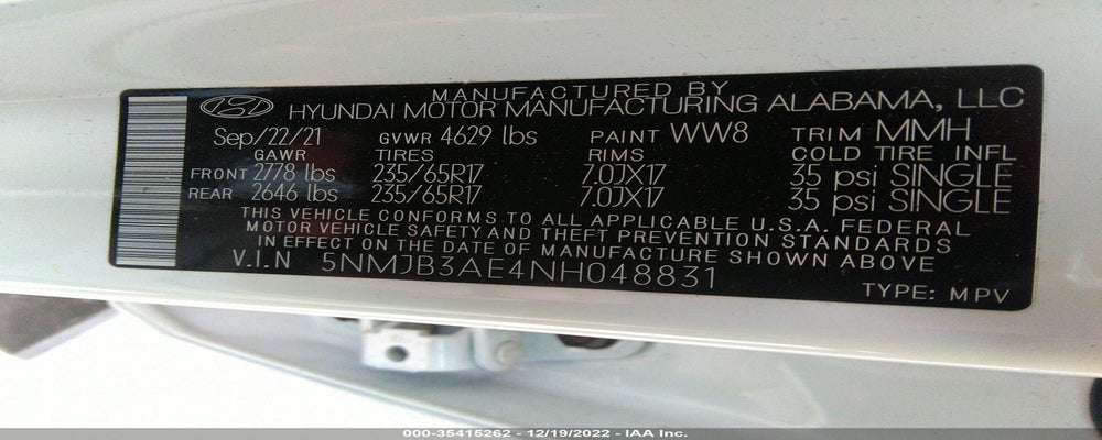 5NMJB3AE4NH048831 2022 HYUNDAI TUCSON photo no. 9