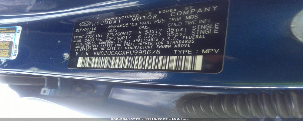 KM8JUCAGXFU998676 2015 HYUNDAI TUCSON photo no. 9
