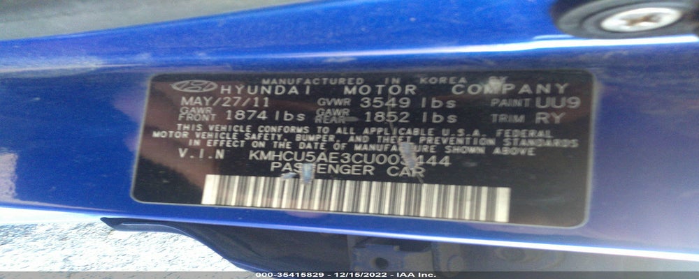 KMHCU5AE3CU003444 2012 HYUNDAI ACCENT photo no. 9