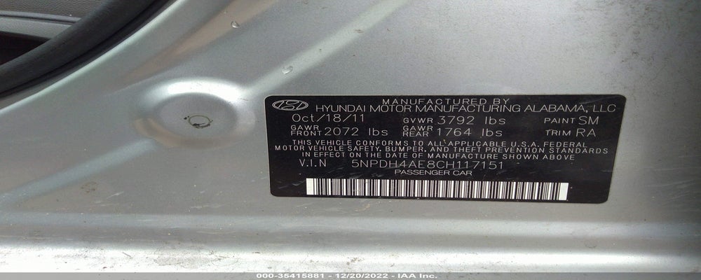 5NPDH4AE8CH117151 2012 HYUNDAI ELANTRA photo no. 9