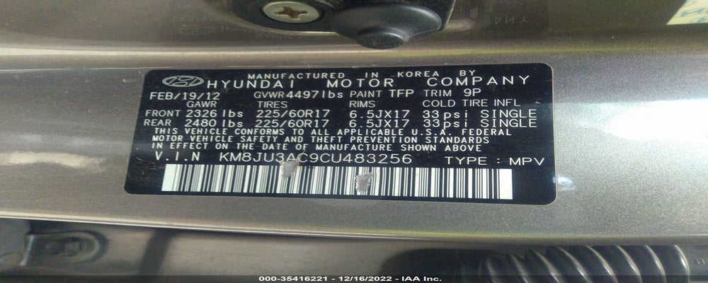 KM8JU3AC9CU483256 2012 HYUNDAI TUCSON photo no. 9