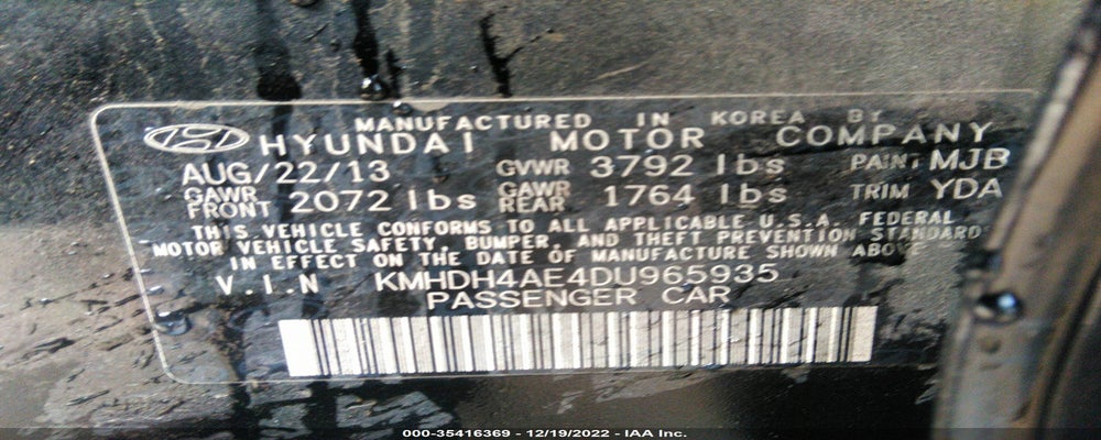 KMHDH4AE4DU965935 2013 HYUNDAI ELANTRA photo no. 9