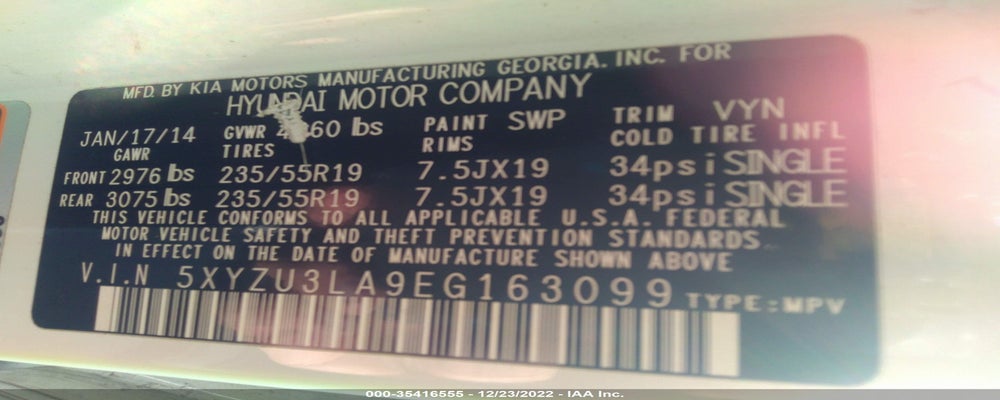 5XYZU3LA9EG163099 2014 HYUNDAI SANTA FE SPORT photo no. 9