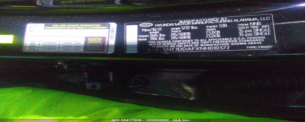 5NTJDDAFXNH010372 2022 HYUNDAI SANTA CRUZ photo no. 9