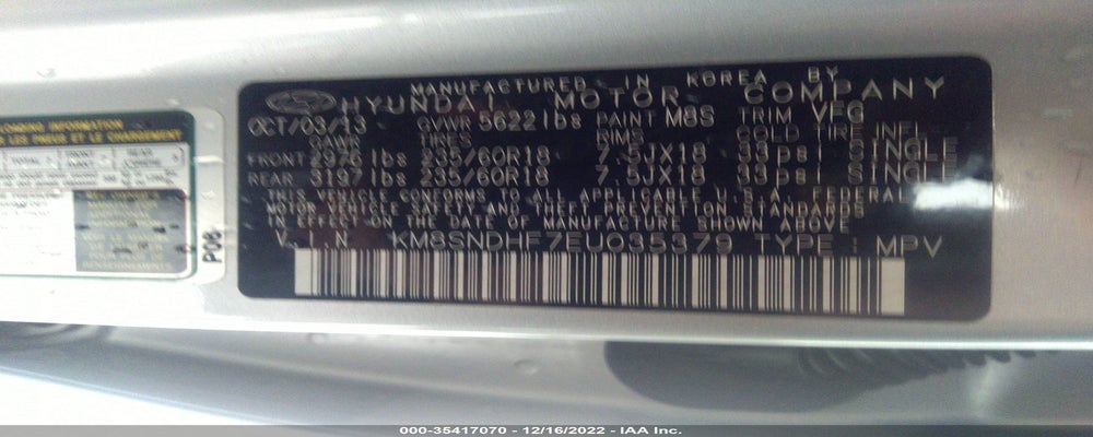KM8SNDHF7EU035379 2014 HYUNDAI SANTA FE photo no. 9